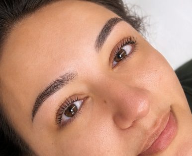 Close-up of a beautifully lifted natural lash after a Korean Lash Lift at Lashes On Point Mill Park.