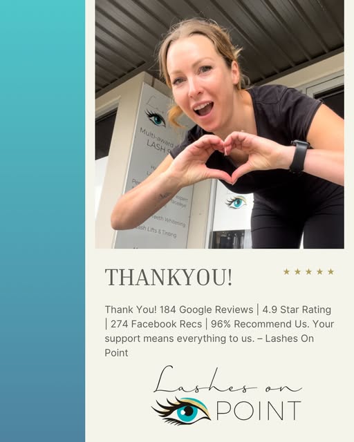 ✨ Feeling Grateful ✨

We just had a little moment of reflection and noticed we’ve reached 184 reviews on Google (with a 4.9-star rating!) and 274 recommendations on Facebook (with 96% of you recommending us) — and honestly, we’re so thankful 🥹💕

Every kind word, review, and recommendation you’ve left means more than you know. Your support reminds us daily why we do what we do — to make you feel confident, cared for, and totally on point. 💁‍♀️✨

Thank you for trusting us with your lashes, brows, smiles (and everything in between). We promise to keep delivering the love, quality, and attention you deserve 💖

With love, Nina
Lashes On Point x